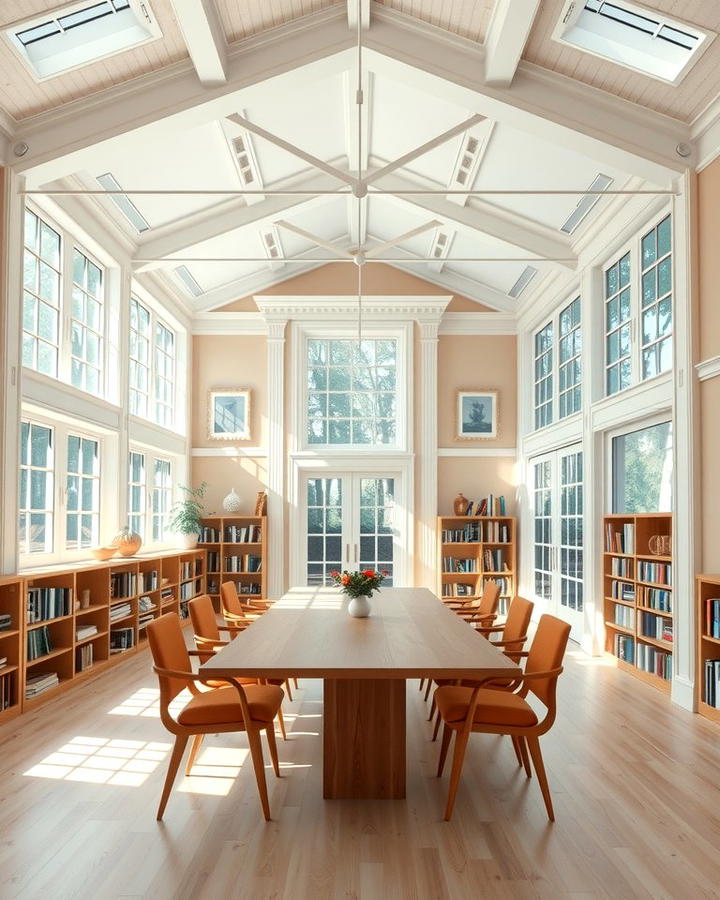 Floor to Ceiling Windows with Bookshelves