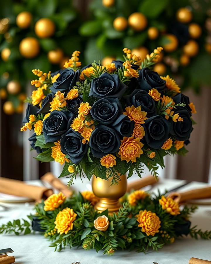 Floral Wreaths in Black and Gold