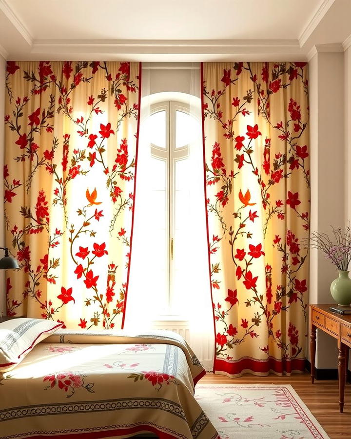 Floral and Bird Motif Curtains