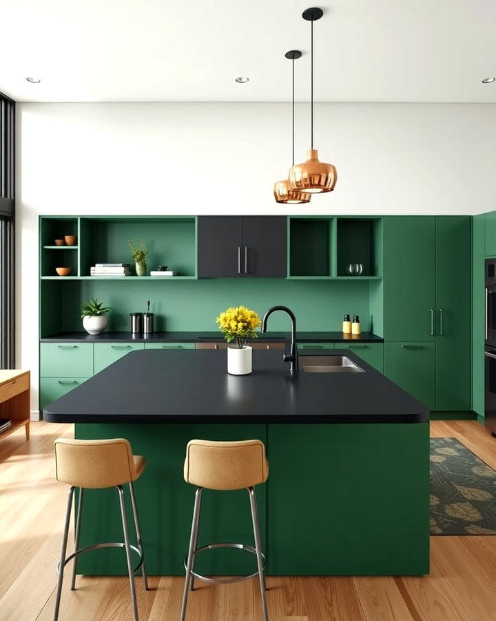 Forest Green Island with Black Countertop