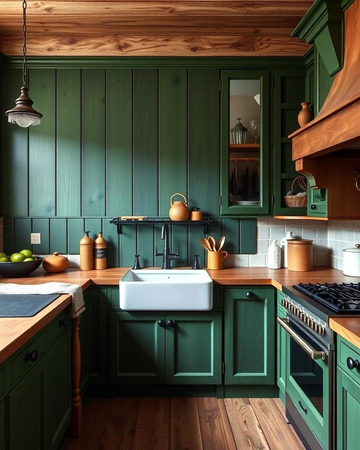 Forest Green Paneling for a Rustic Look