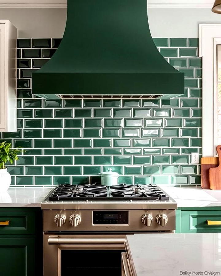 Forest Green Subway Tile Backsplash