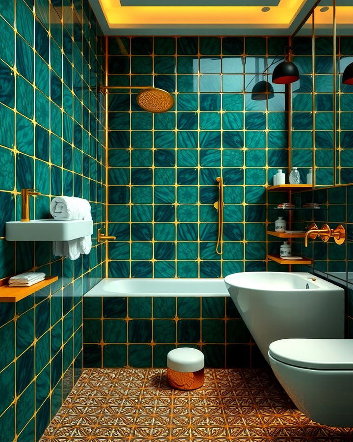 Forest Green Tiles with Gold Grout