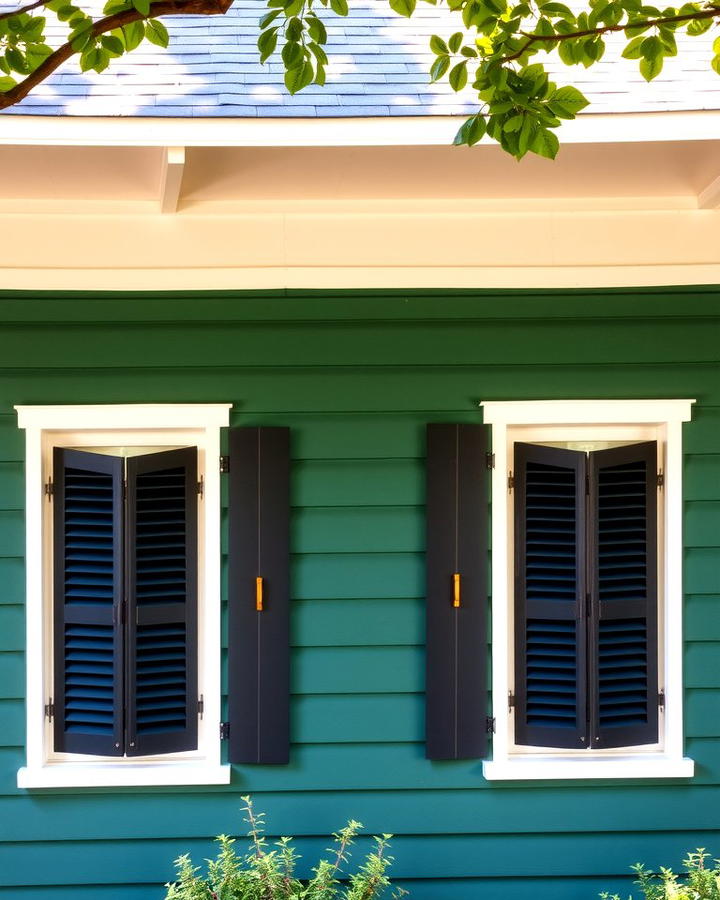 Forest Green Walls with Black Shutters