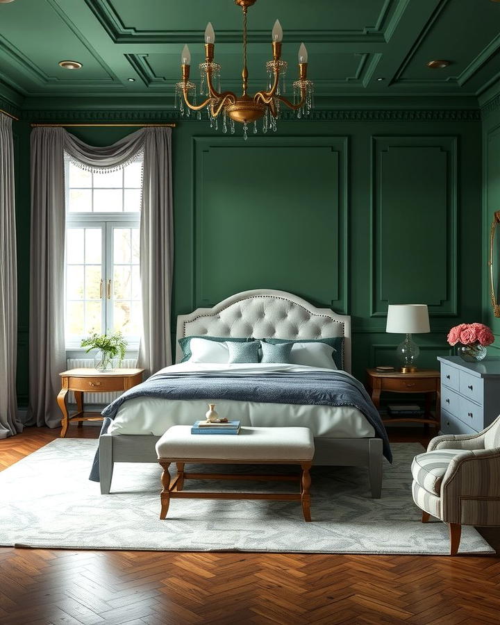 Forest Green Walls with Light Grey Furniture