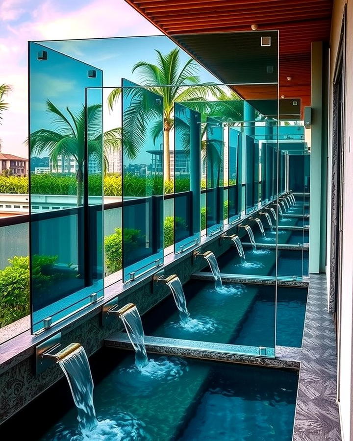 Frameless Glass Balconies with Water Features