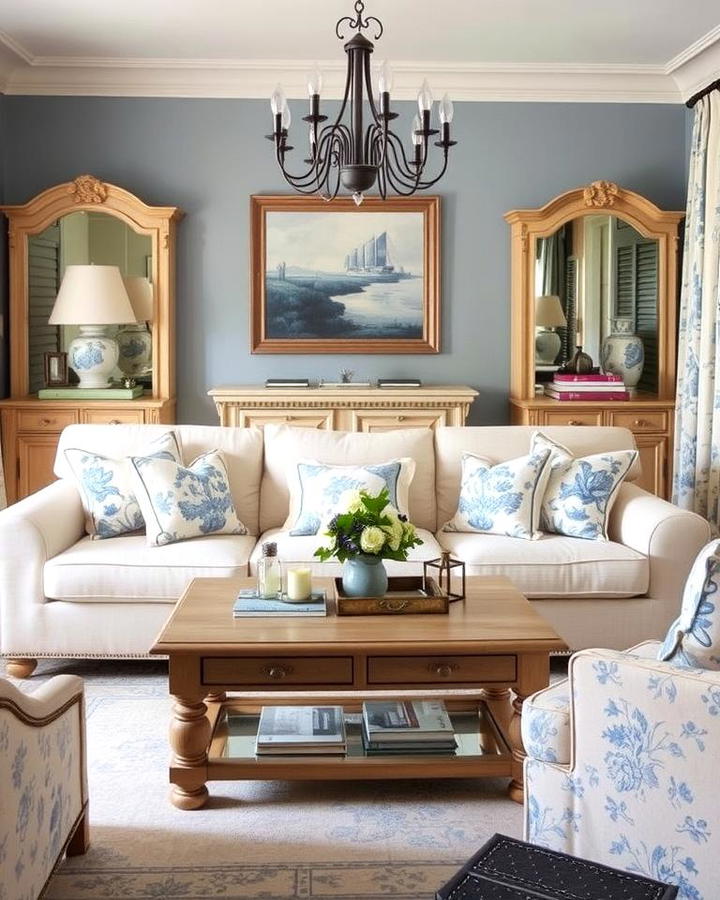 French Country Charm with Blue and Beige