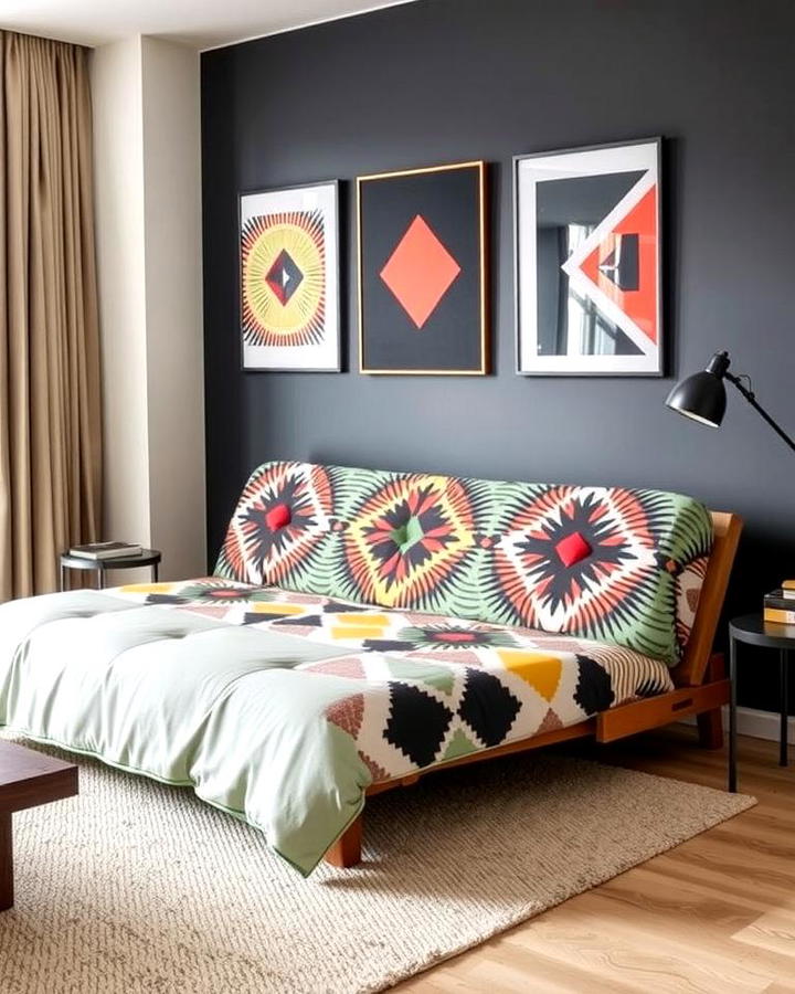 Futon with Bold Geometric Patterns