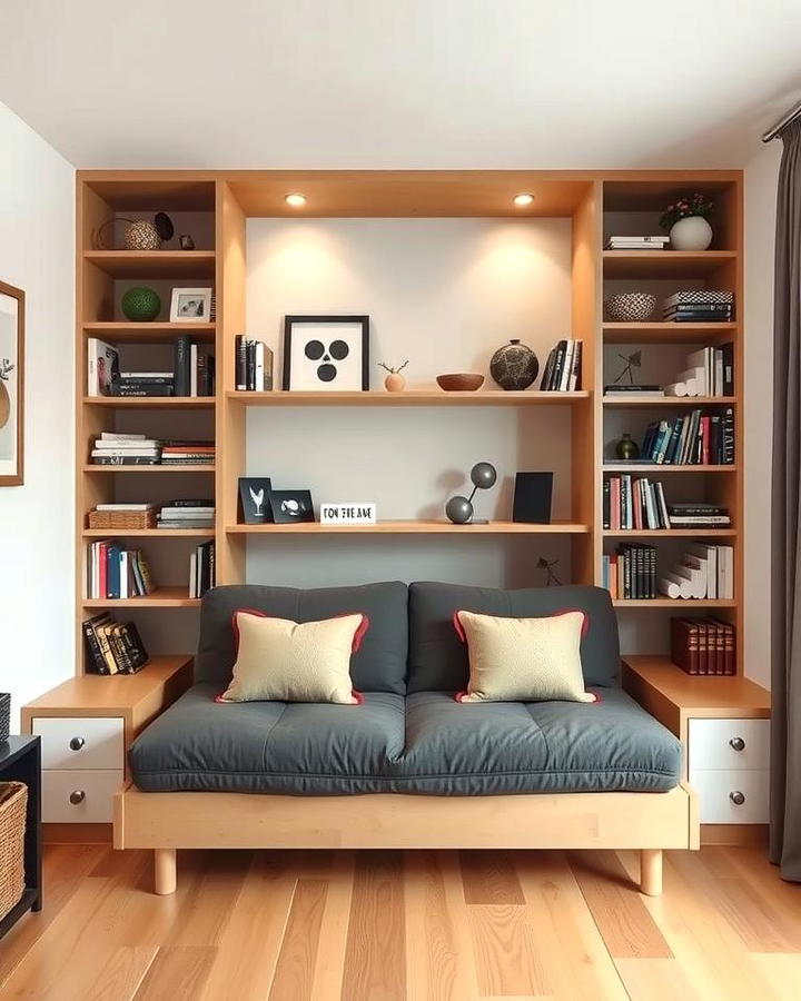 Futon with Built In Shelves