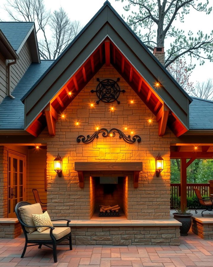 Gable Roof with Outdoor Fireplace