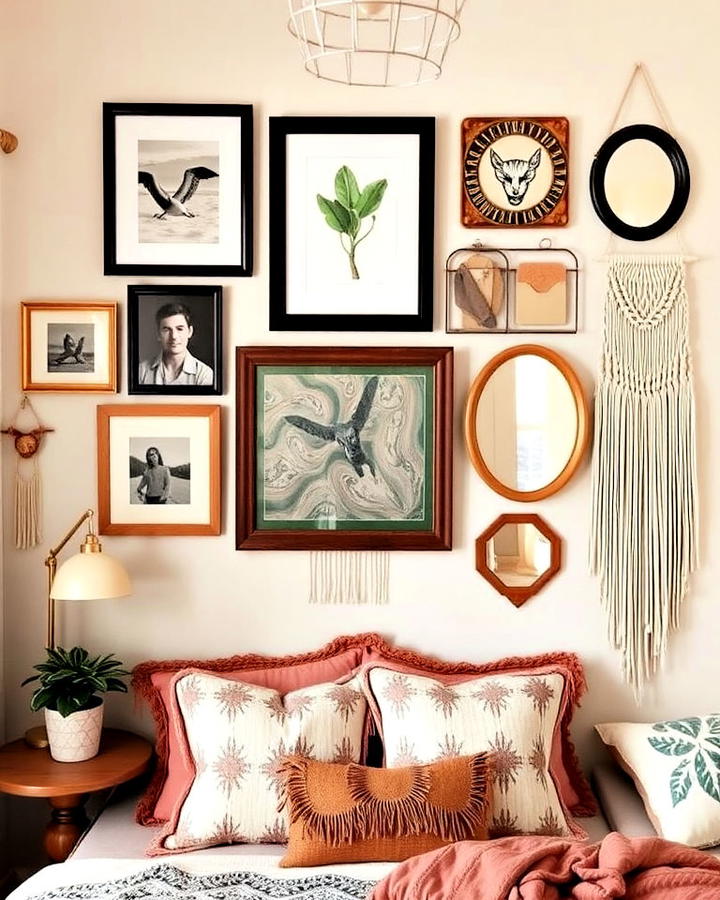 Gallery Wall With Eclectic Art for Boho Bedroom