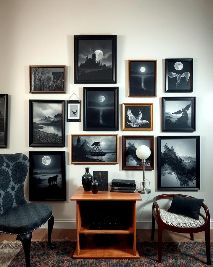 Gallery Wall with Dark Artwork