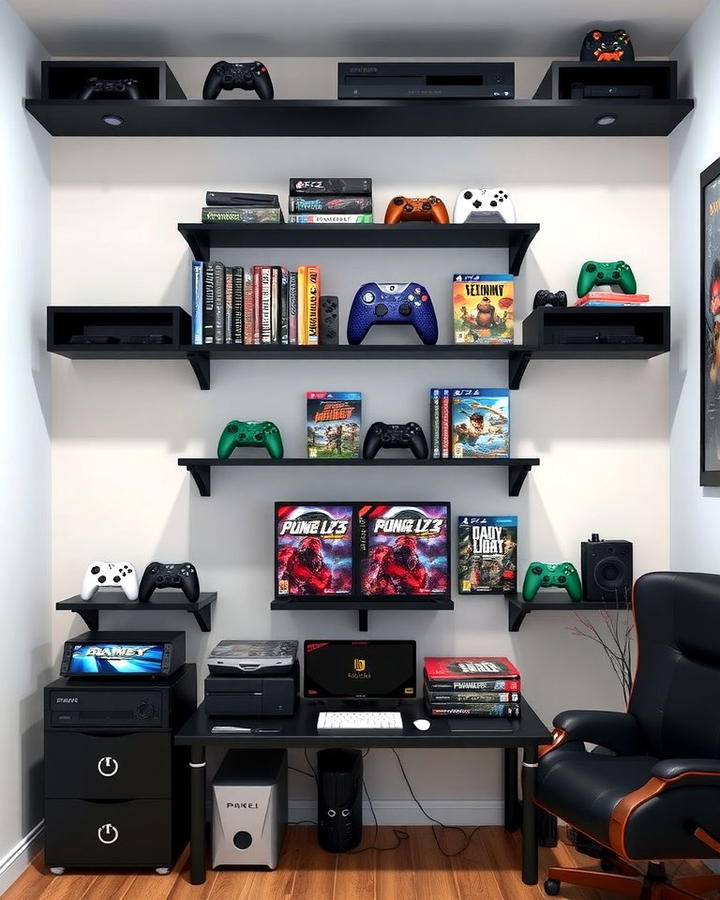 Gaming Shelves with Black Finish