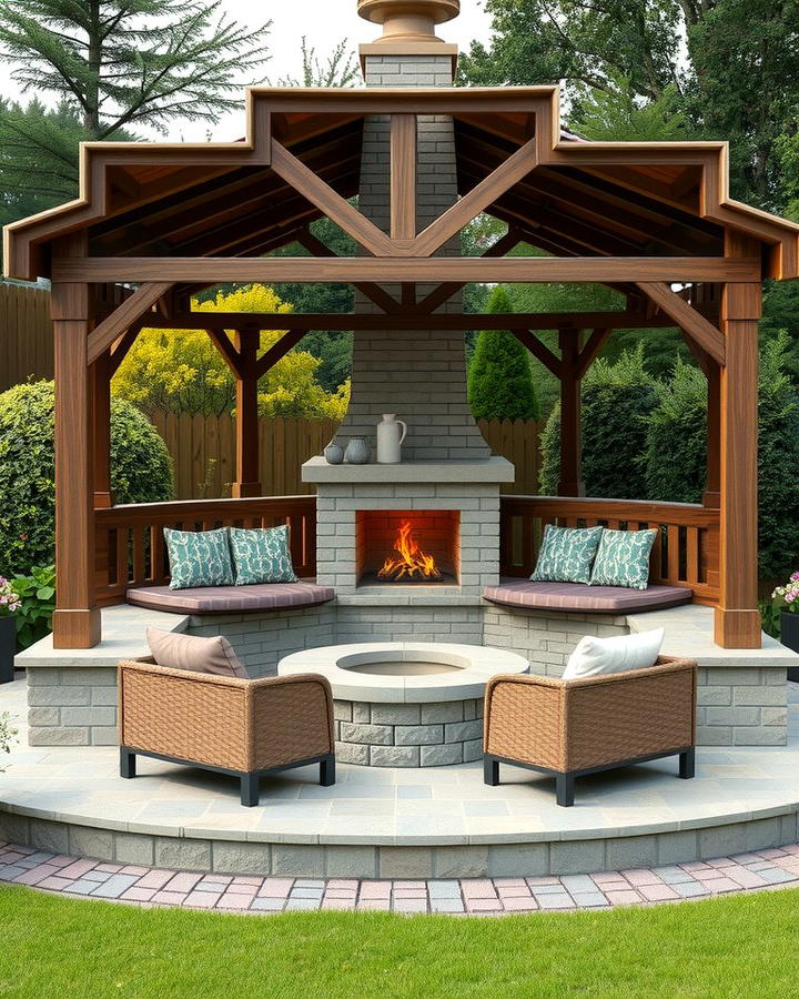 Garden Gazebo with Built In Fireplace Seating