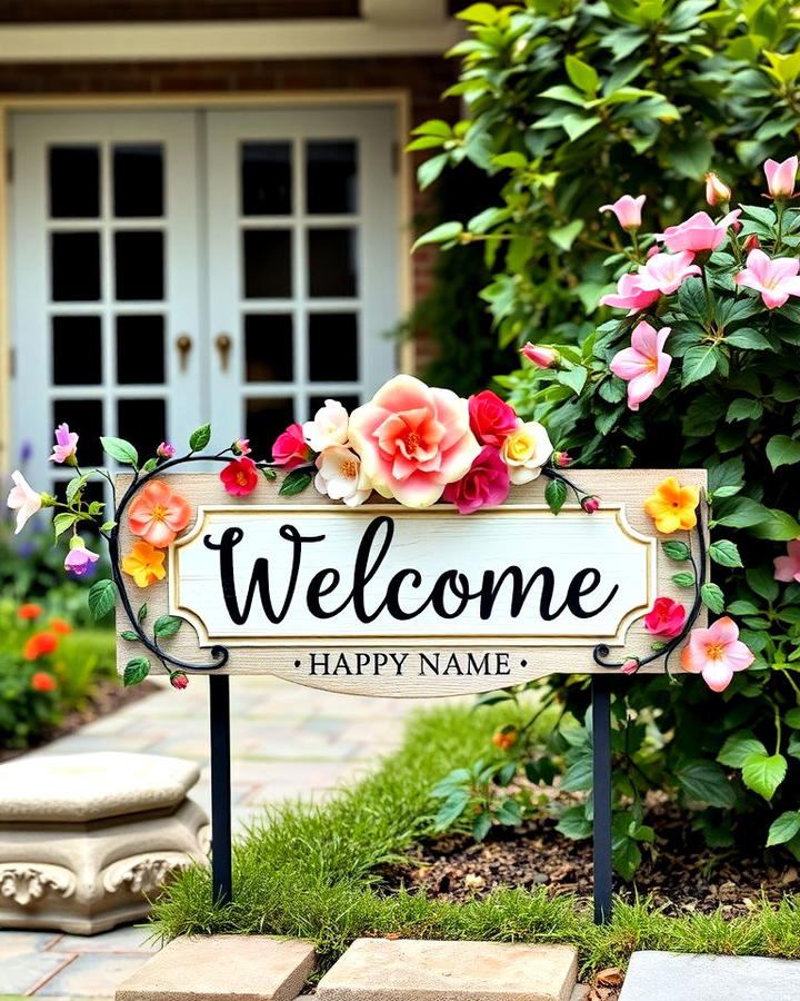 Garden Welcome Sign With Floral Motif