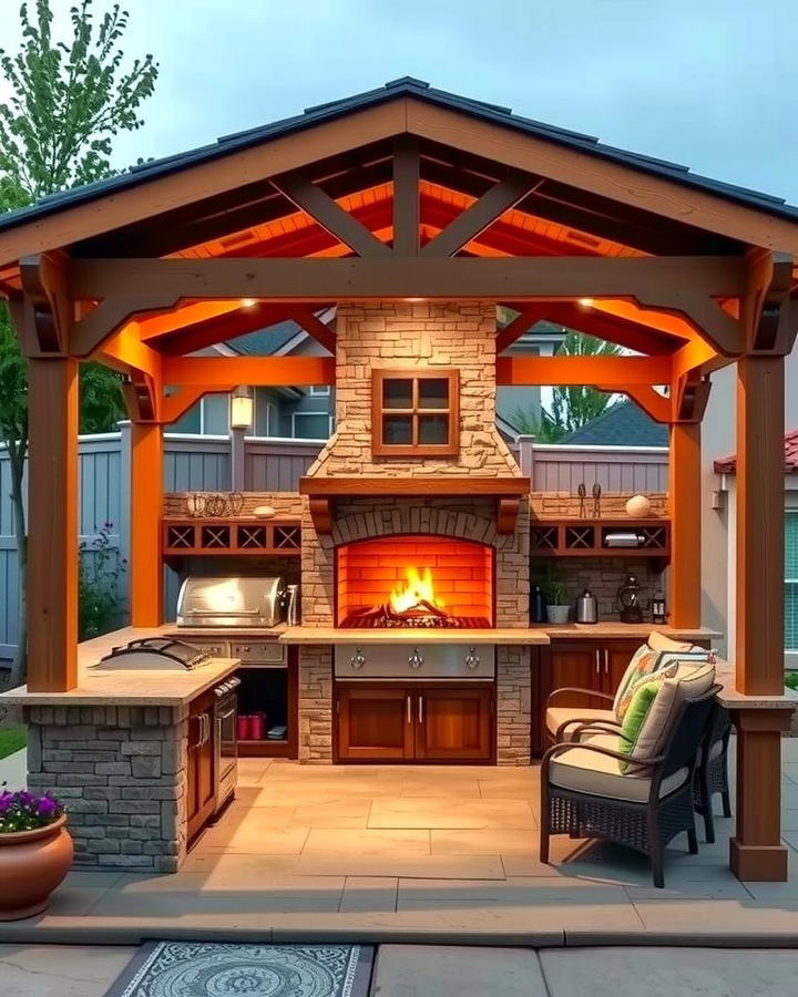 Gazebo with Fireplace and Outdoor Kitchen