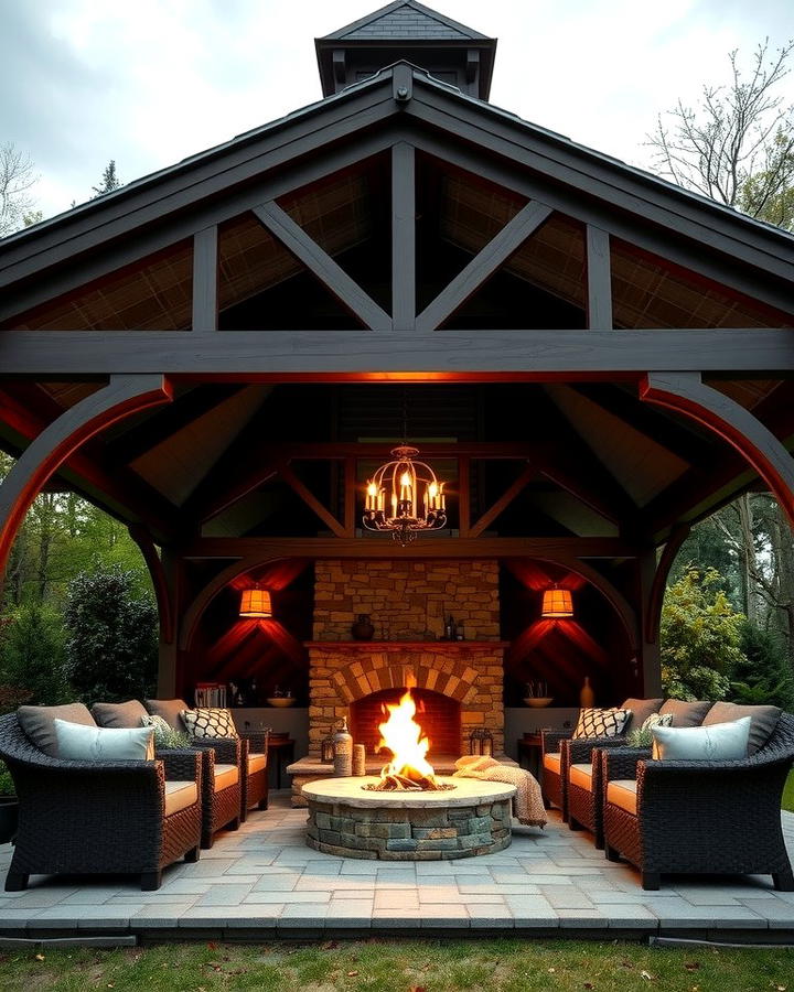 Gazebo with Fireplace and Retractable Roof