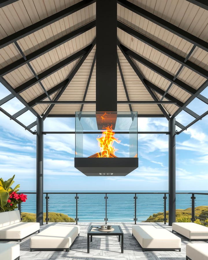 Gazebo with Suspended Fireplace for a Unique Touch