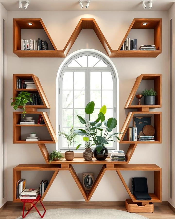 Geometric Shelving Design Around a Window