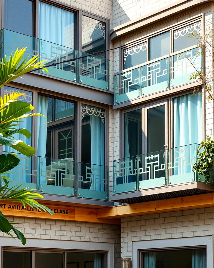 Glass Balconies with Laser Cut Metal Accents