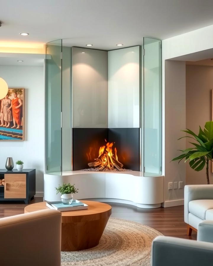 Glass Enclosed Corner Fireplace 2