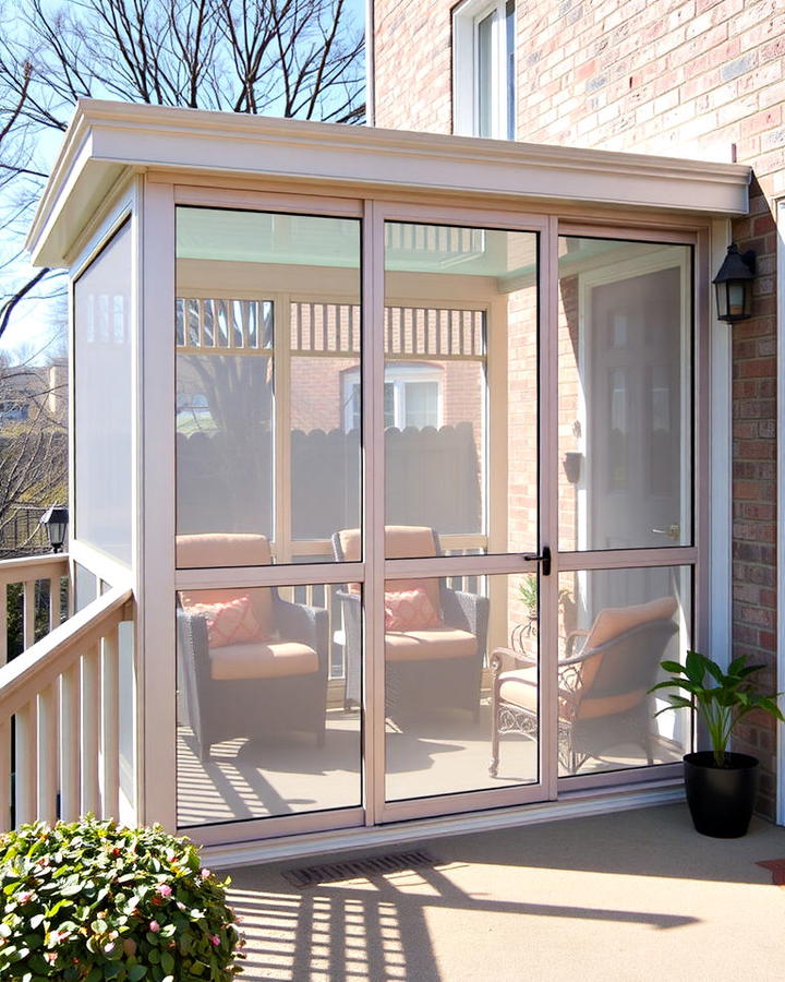 Glass Porch Design With Privacy Screens