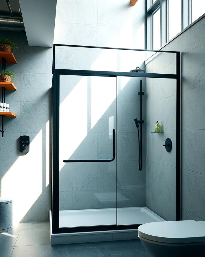 Glass Shower Enclosure with Black Frames