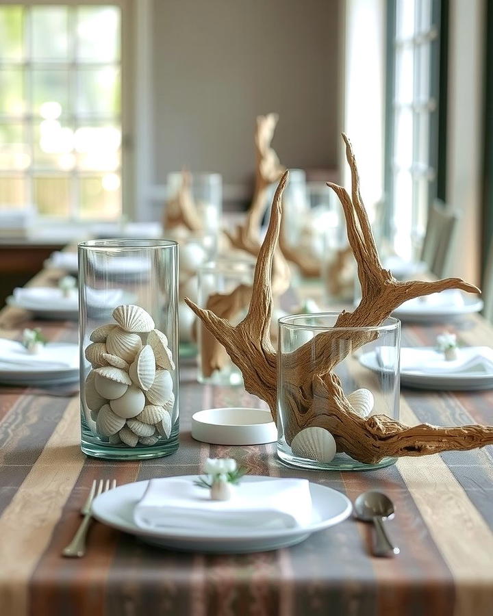 Glass and Driftwood Centerpieces