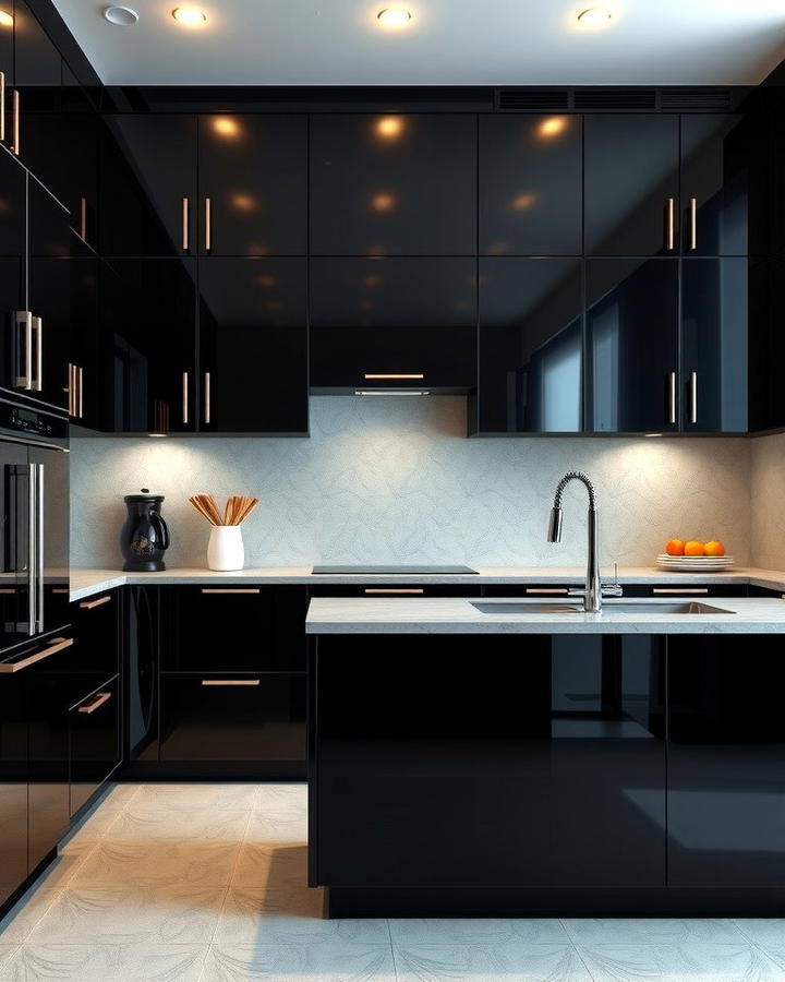 Glossy Black Cabinets for Elegance