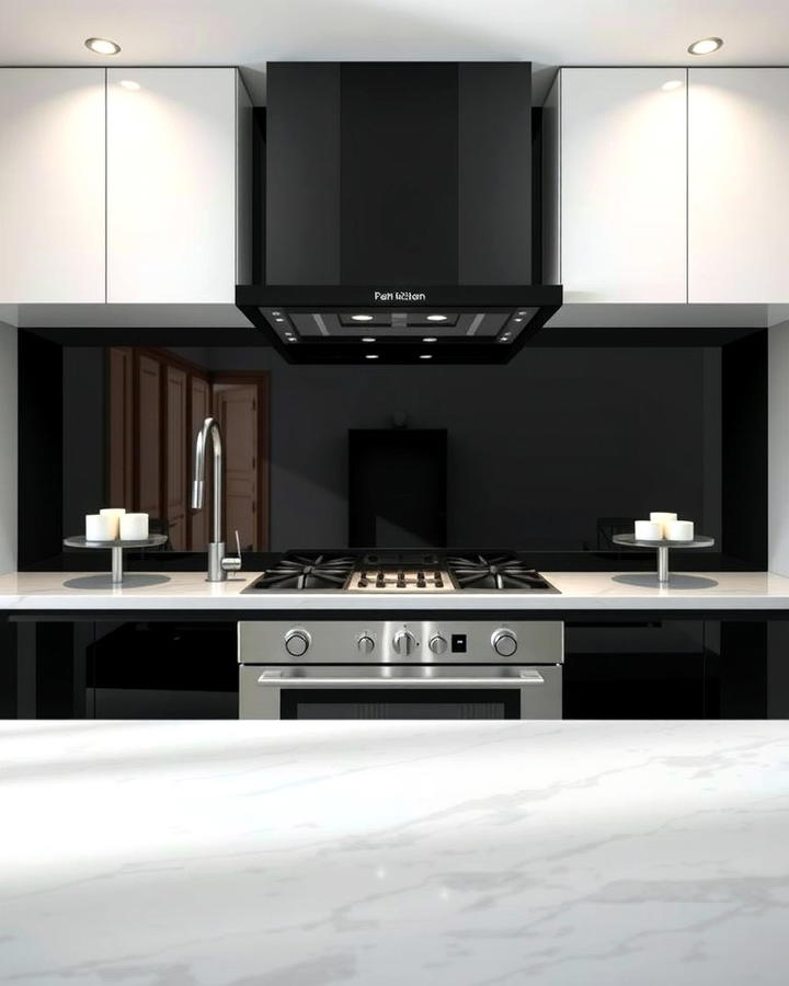 Glossy Black Glass Backsplash