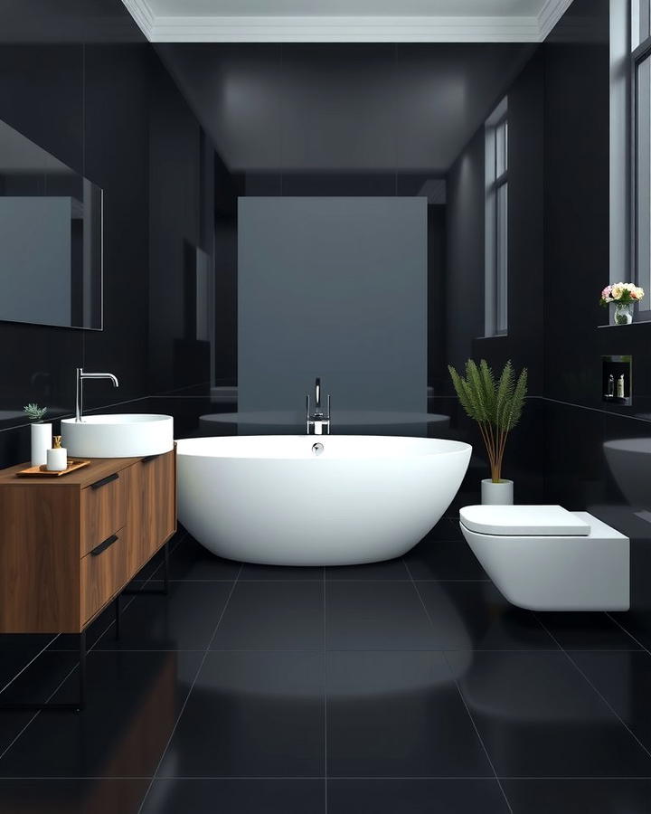 Glossy Black Porcelain Tiles for a Sleek Look