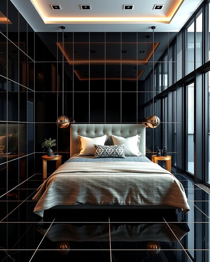 Glossy Black Tiles for a Reflective Finish