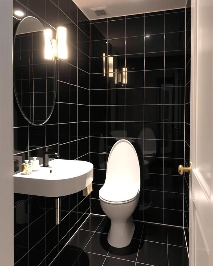 Glossy Black Tiles for a Sleek Look