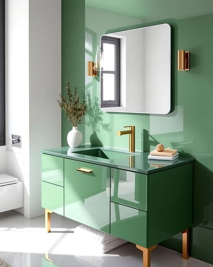 Glossy Green Vanity for a Sleek Finish