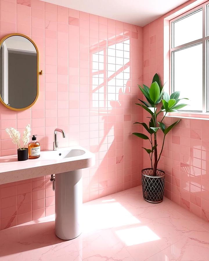 Glossy Pink Tiles for a Luxurious Finish