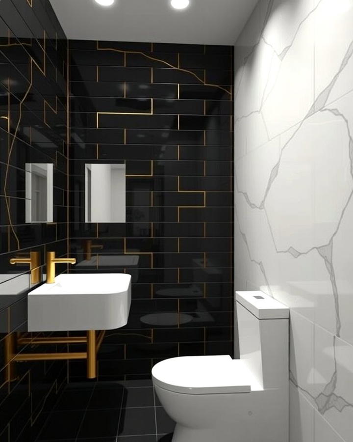 Gold Accents on Black Tiling