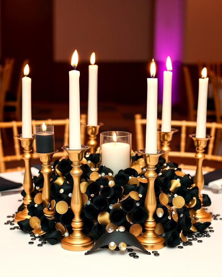 Gold Candle Holders with Black Tapers