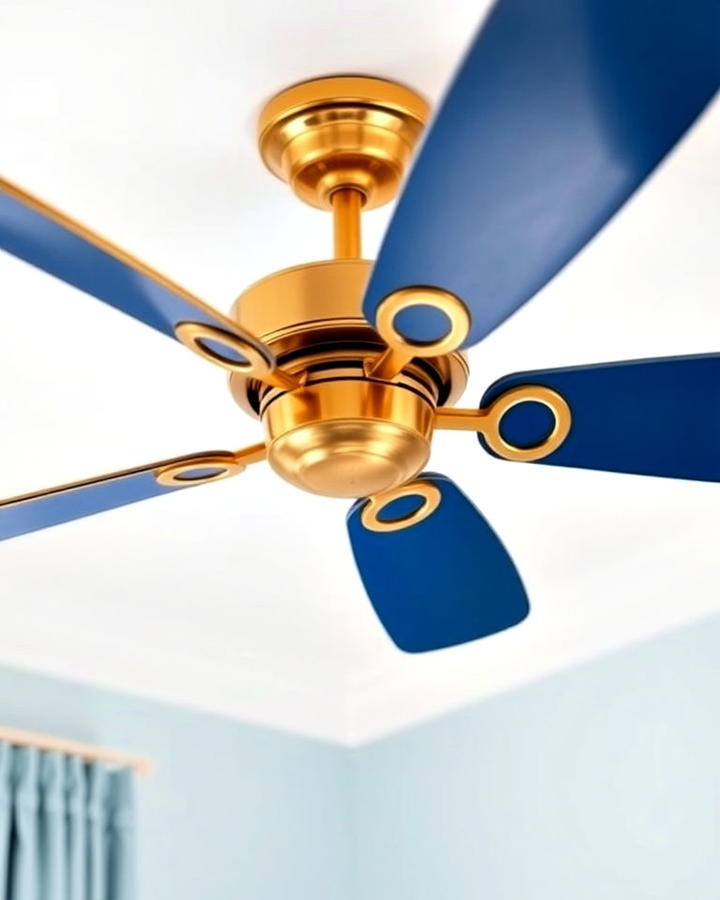 Gold Ceiling Fan With Blue Blades