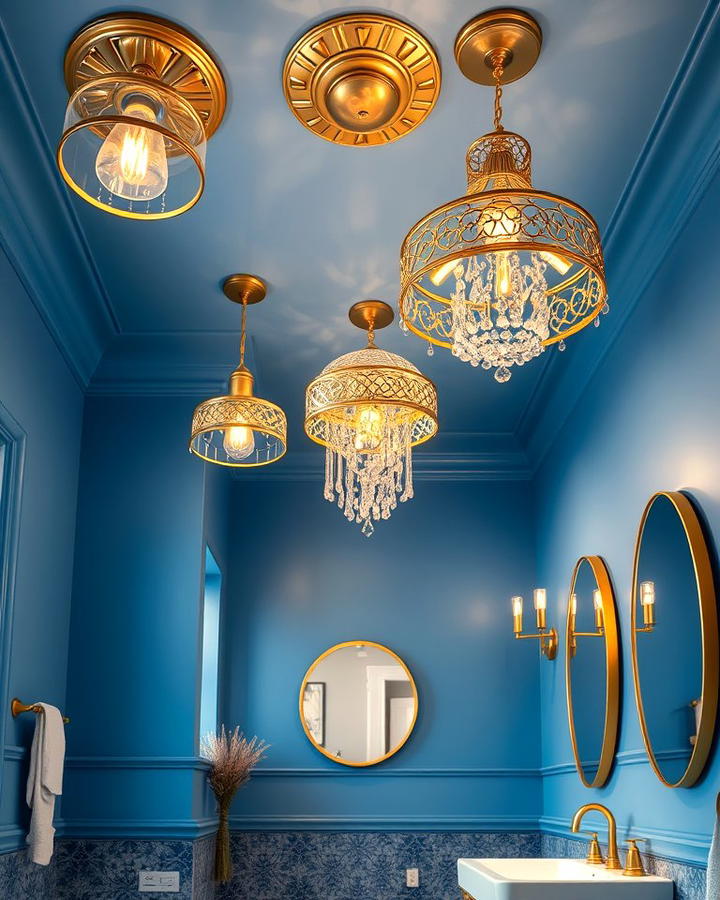 Gold Ceiling Fixtures with Blue Walls