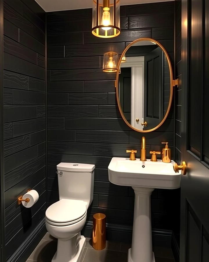 Gold Fixtures on Black Shiplap Walls