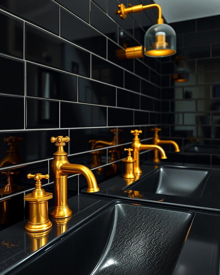 Gold Fixtures with Black Tiles
