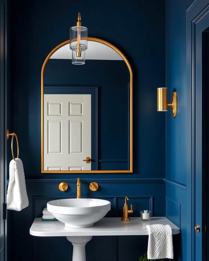 Gold Framed Mirrors with Blue Walls