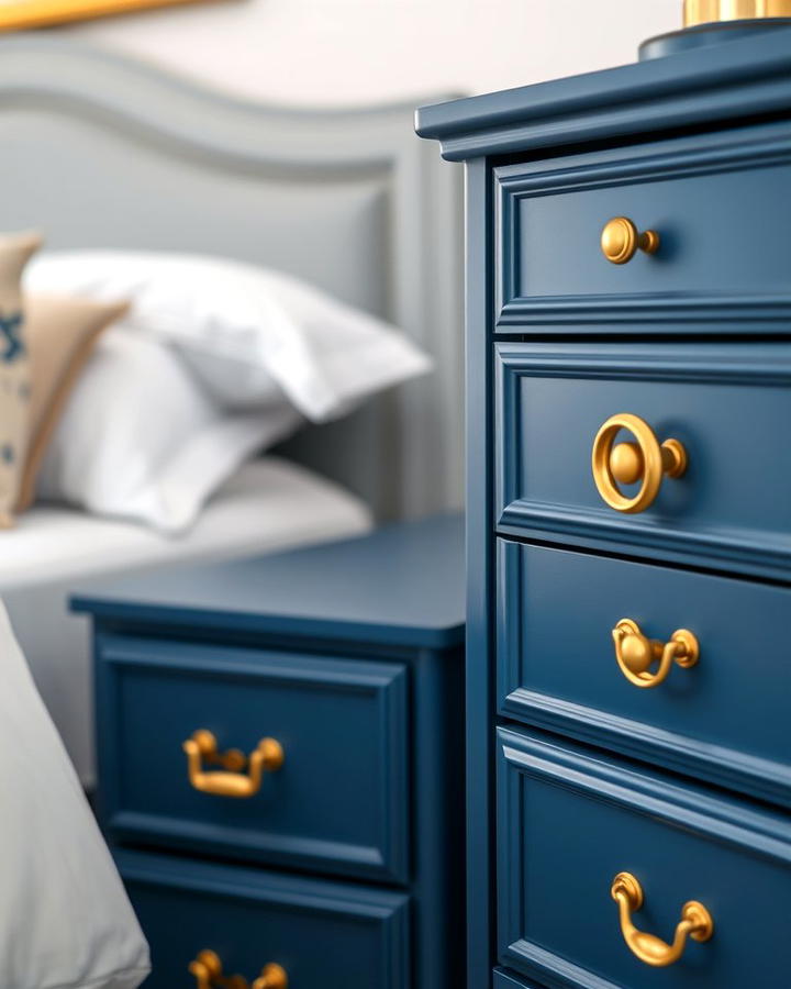 Gold Hardware on Blue Furniture