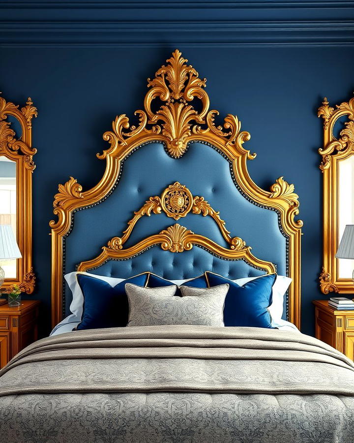 Gold Headboards with Blue Accents