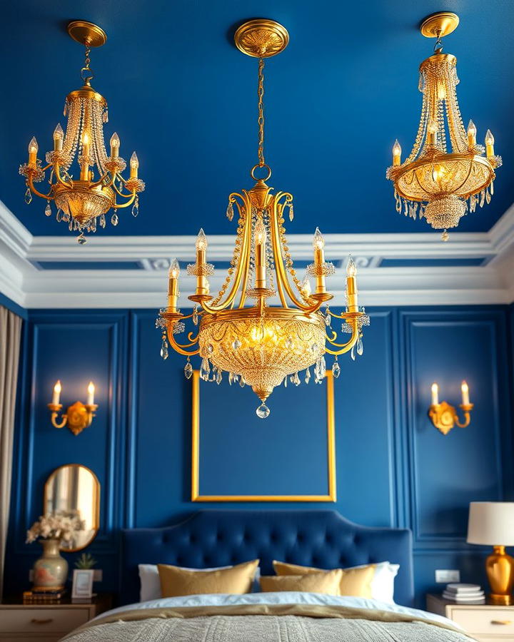 Gold Light Fixtures Against Blue Backdrops