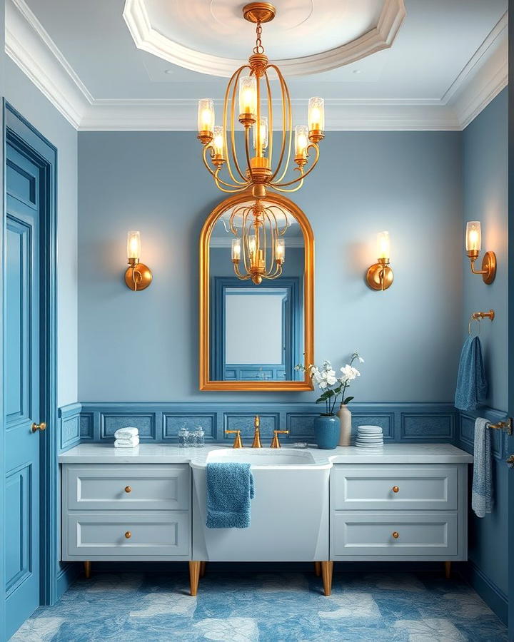 Gold Lighting Fixtures with Blue Accents