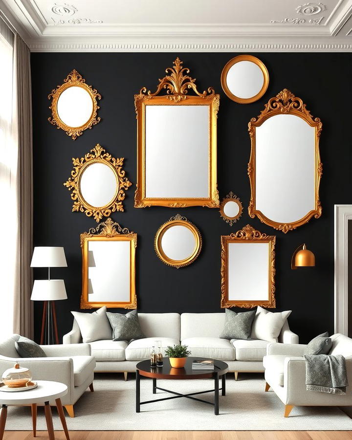 Gold Mirrors on Black Walls