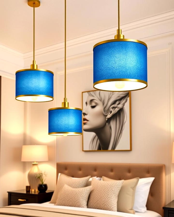 Gold Pendant Lights with Blue Shades