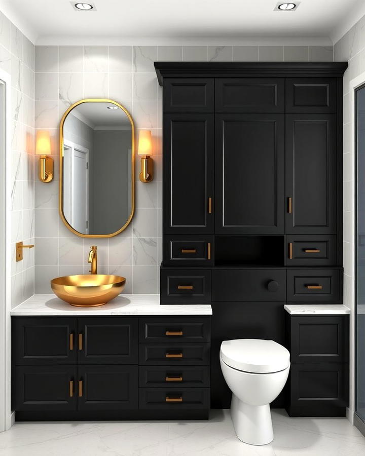 Gold Sink with Black Cabinetry