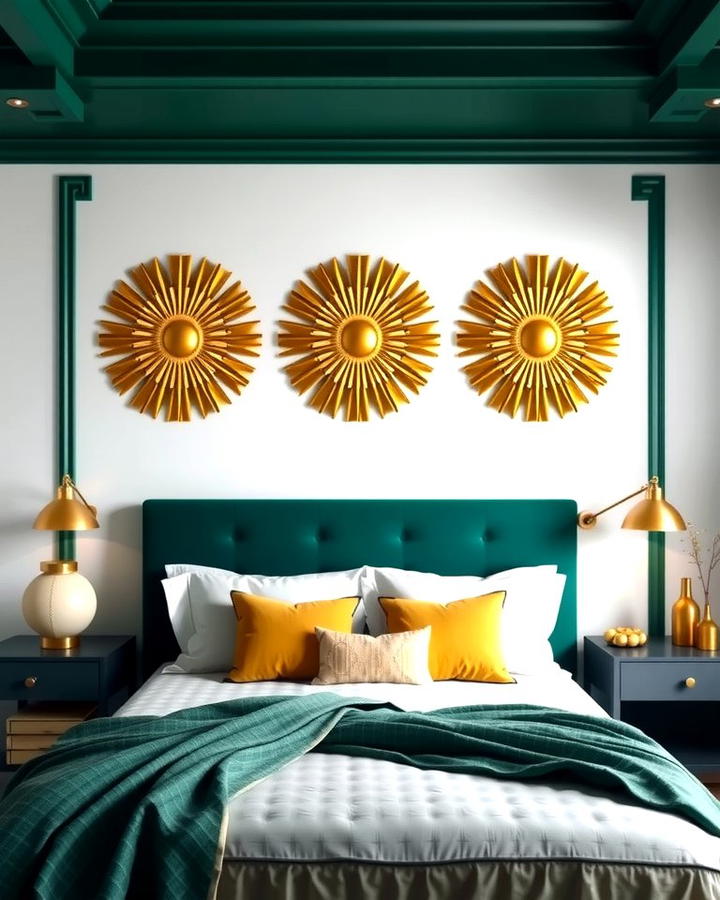 Gold Sunburst Wall Art Above the Bed